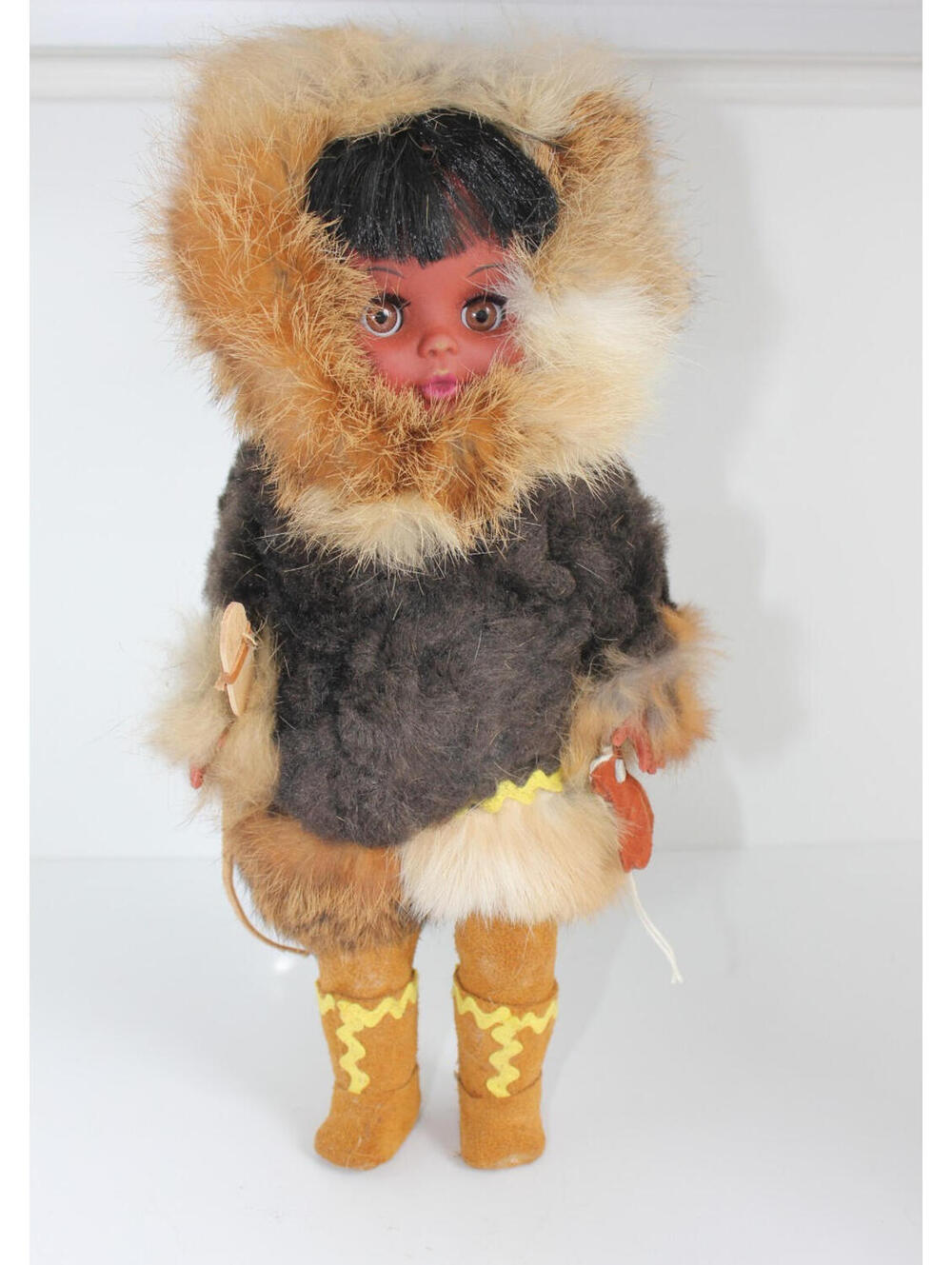 Vintage Artist Eskimo Girl Inuit Doll Native Alaskan Carlson Real Rabbit Fur